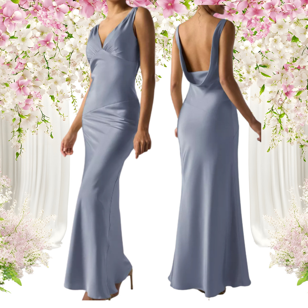AW BRIDAL 0 XS dusty blue Rachael mermaid cowl back formal maxi dress NEW b139
